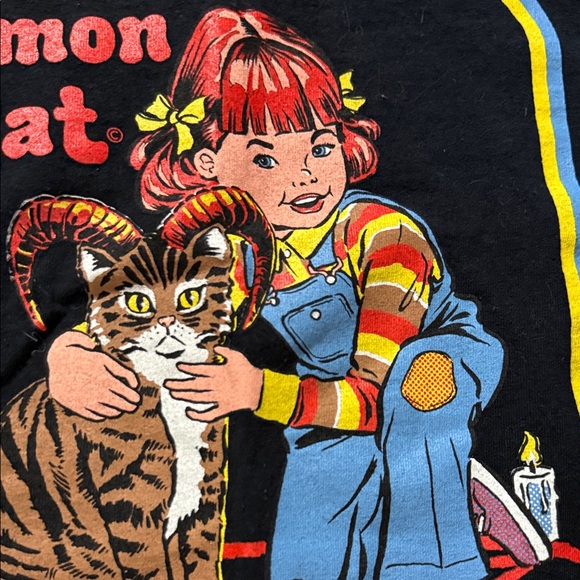 Steven Rhodes Black T-Shirt Caring for Demon Cat - Picture 4 of 8